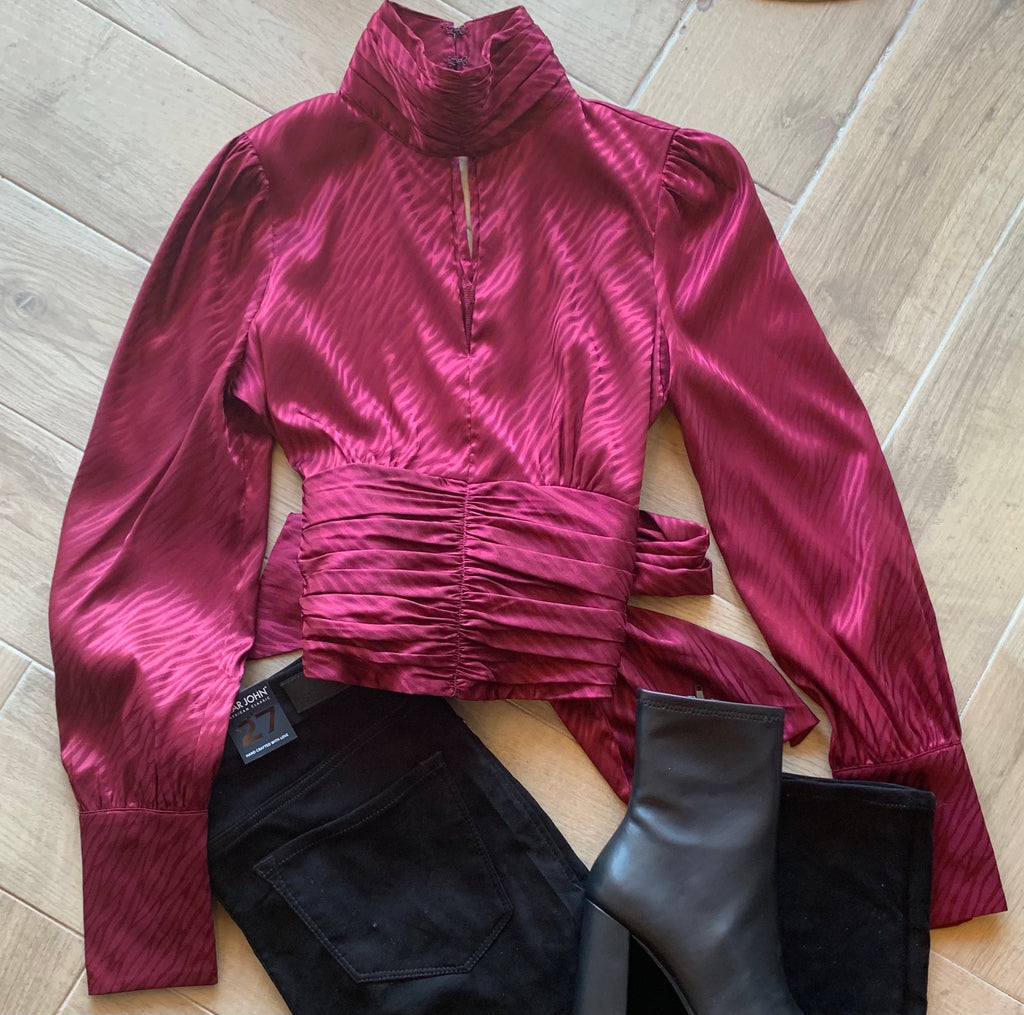 MOJAVE Cut~Out MockNeck Print Tie~Back Top