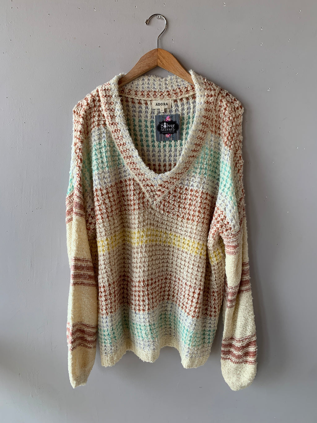 Adora RORY ColorBlock PuffSleeve V-Neck Sweater Top