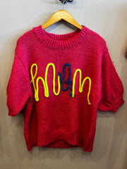 BIBI MOM Tinsel Short Puff~Sleeve Sweater