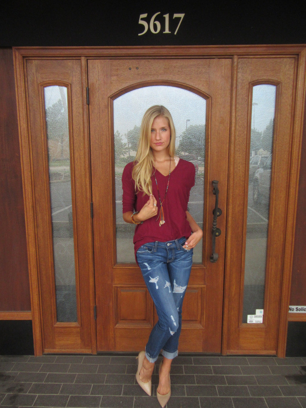 BOBI 3/4 Sleeve WALK ON THE BEACH Slub HiLo V-Neck Tunic Top