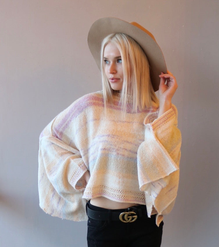 FREE PEOPLE Stripe SATURN Poncho Sweater Top