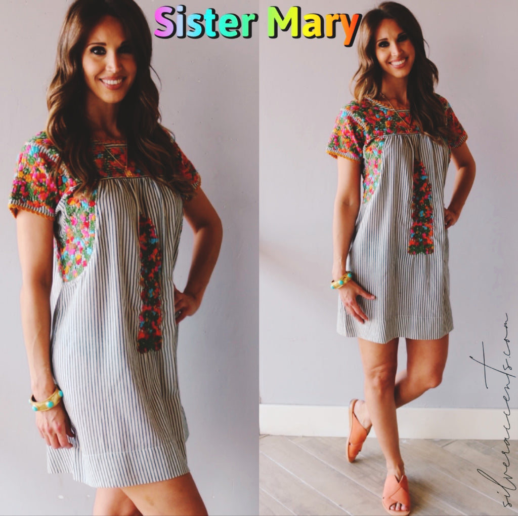 SISTER MARY (Ivy Jane) Stripe MARYLOU Embroidered Floral Dress
