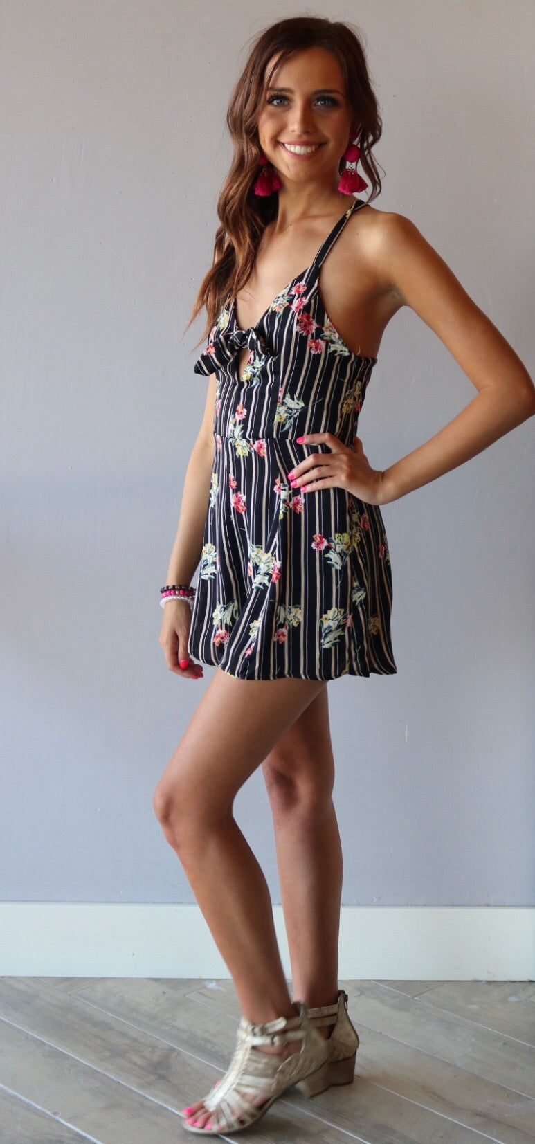 Blue Blush Stripe/Floral FREELANCE CrossBack Romper