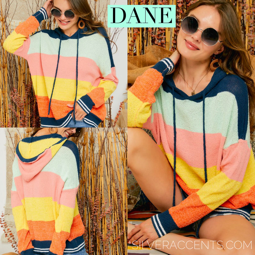 DANE ColorBlock Stripe Hooded Sweater Top