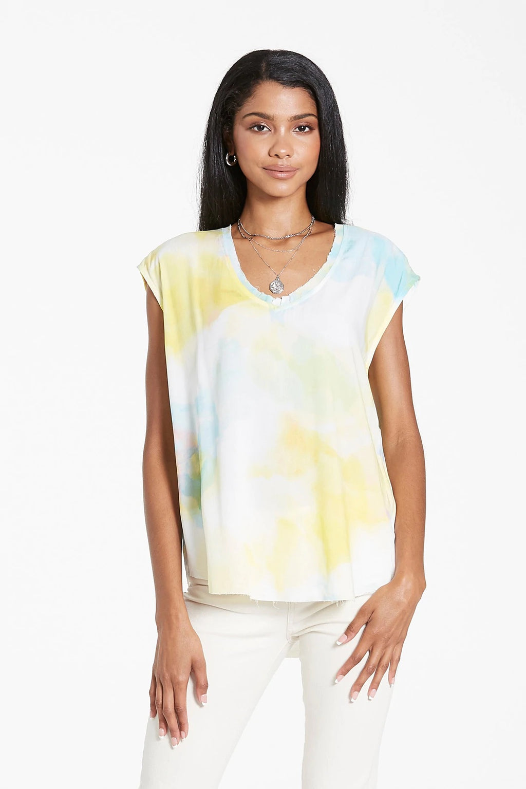 *DEAR JOHN Sleeveless YANIS V-Neck Satin RawHem Top