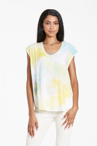 DEAR JOHN Sleeveless YANIS V-Neck Satin RawHem Top