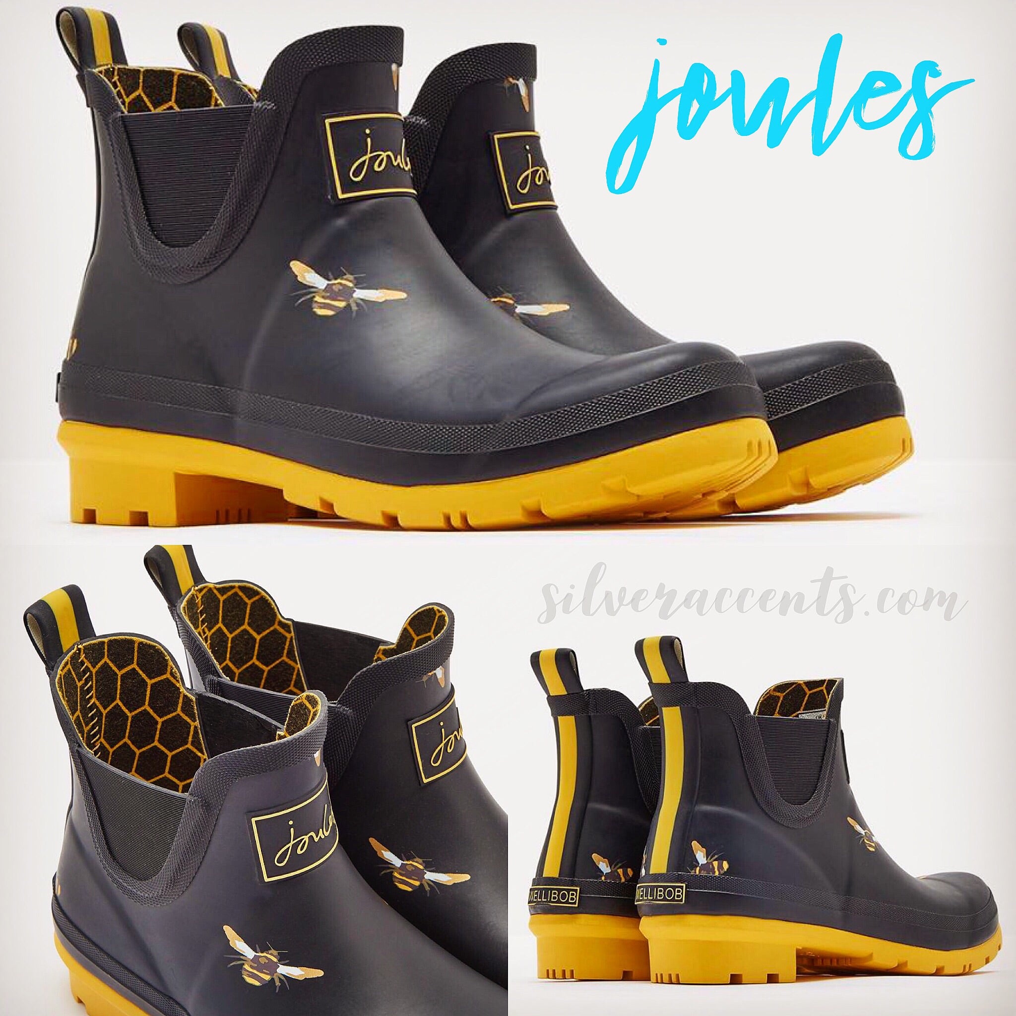 JOULES! Black WELLIBOB Metallic Bees Short Rain Boot