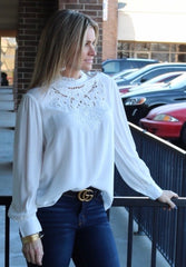 Main Strip WHITFIELD Embroidered Front Ruffle High Neck Top