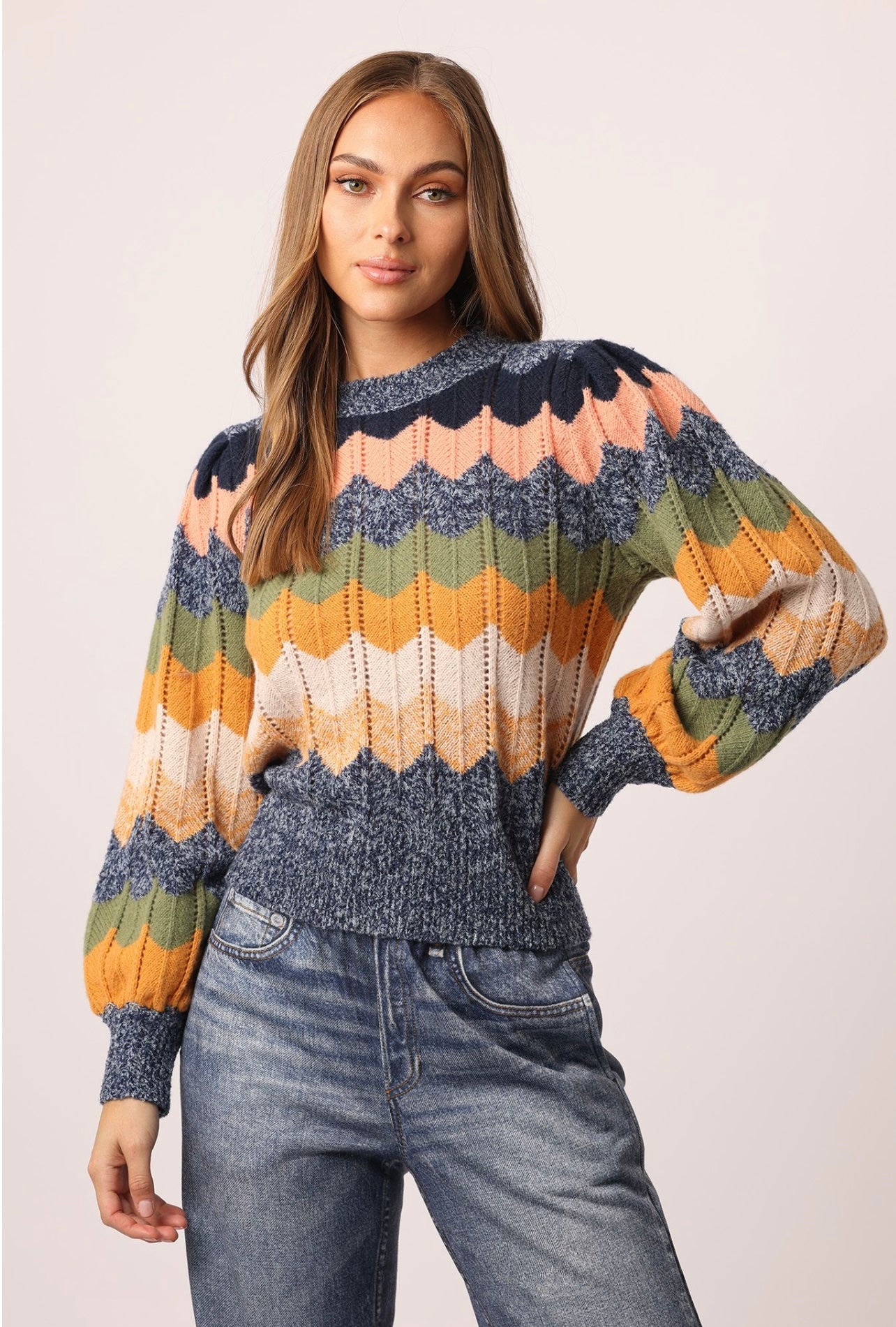 ANOTHER LOVE Chevron KIANA PuffSleeve Sweater