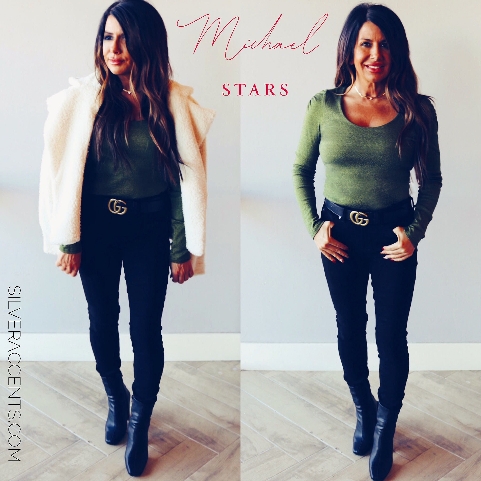 MICHAEL STARS RoucheSleeve BARBARA ScoopNeck ShineJersey Top