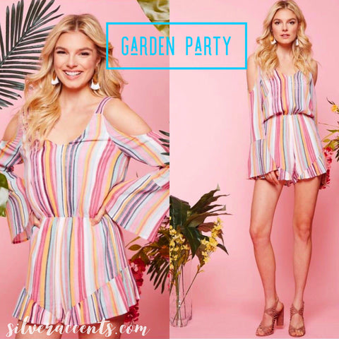 Andree by Unit GARDEN PARTY Stripe ColdShoulder BellSleeve Short Romper