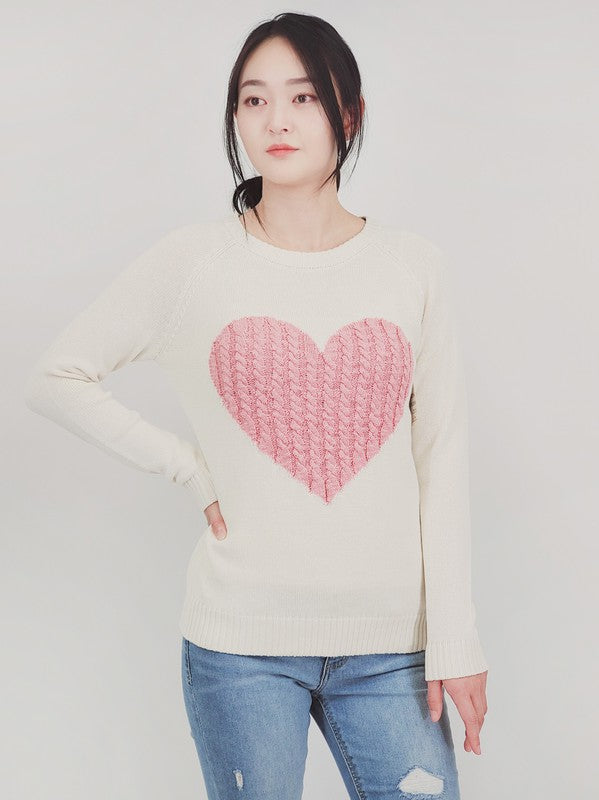 AMORE CableKnit Heart Sweater Top