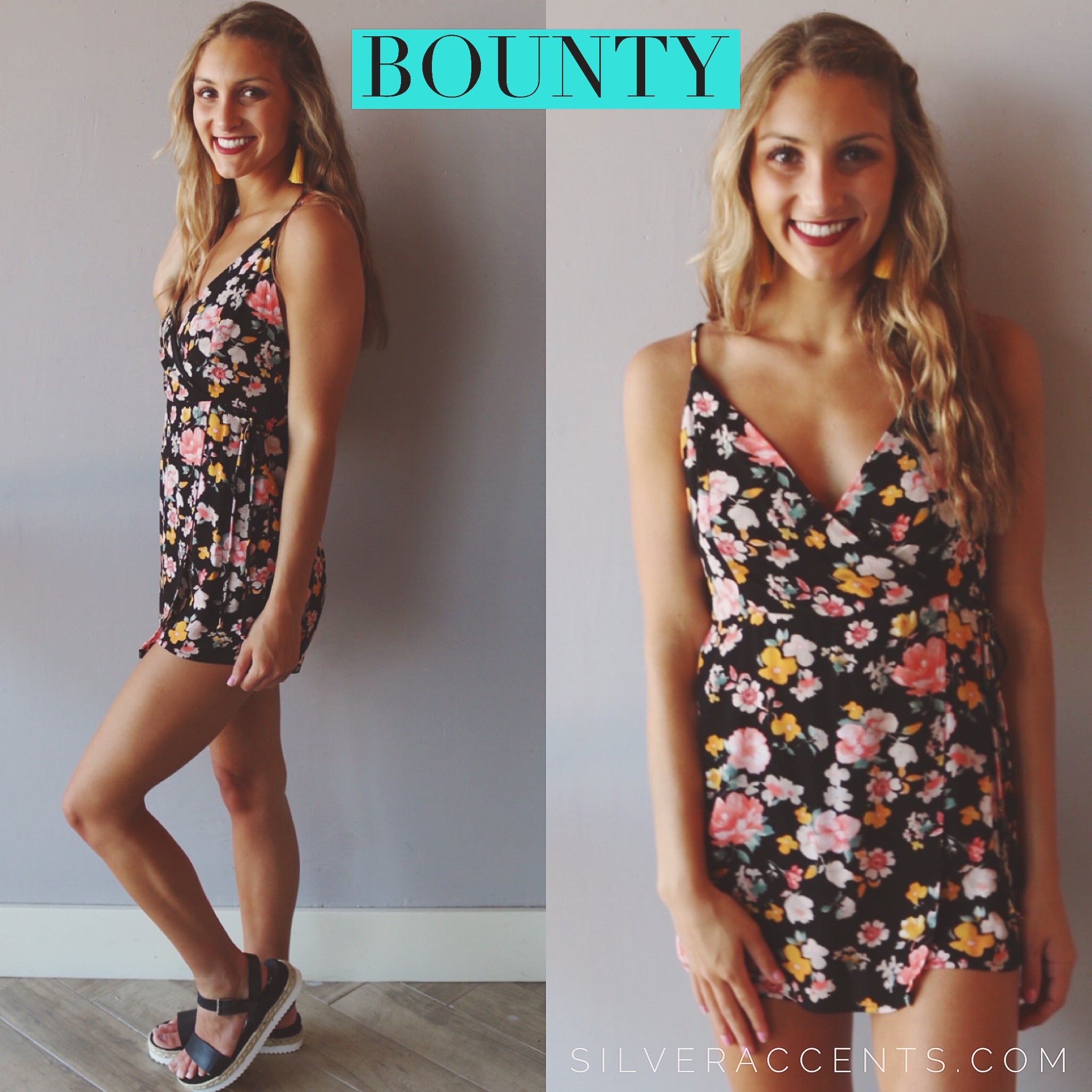Blue Blush BOUNTY Floral Wrap V-neck Shorts Romper