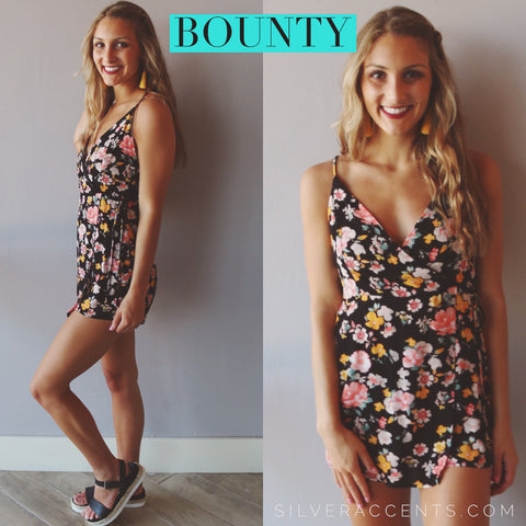 Blue Blush BOUNTY Floral Wrap V-neck Shorts Romper