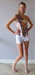 FREE PEOPLE One Shoulder DISCO FEVER Sequin Tank Top