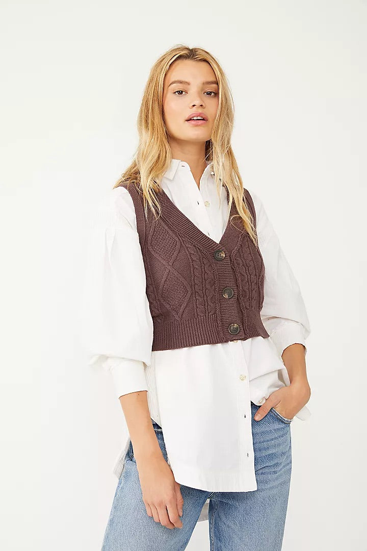 FREE PEOPLE CableKnit DENSON Sweater Vest