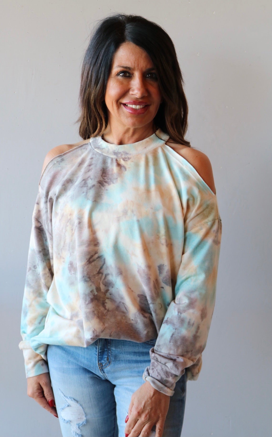 FEATURE TieDye ColdShoulder Knit Tunic Top