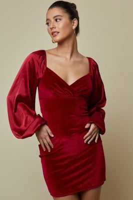 CHEER Velvet Satin~Sleeve BodyCon Dress