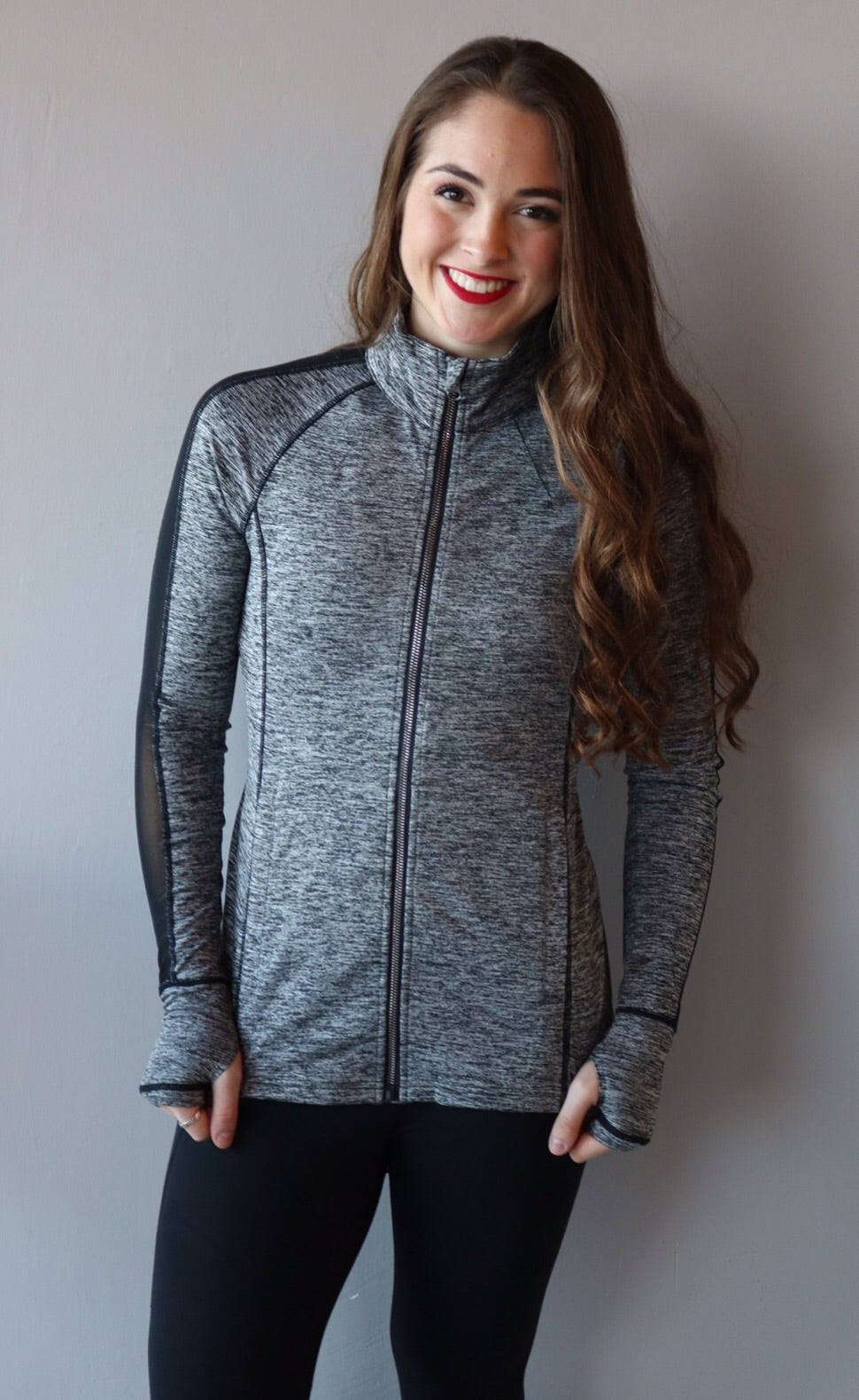 HANDS DOWN Mesh Panel ThumbHole Marled Athleisure Jacket