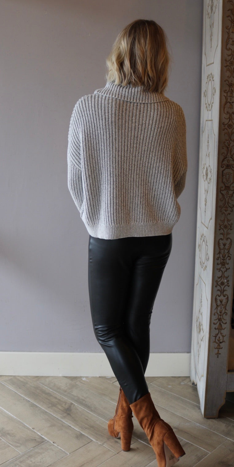 BOBI BLACK Cozy Cotton STAT Turtleneck Waist Crop Sweater
