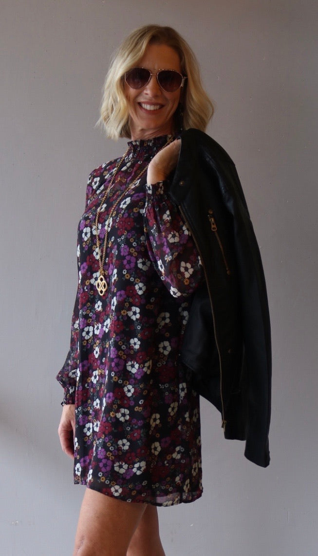*BOBI BLACK Floral OLSEN Smock Neck Dress
