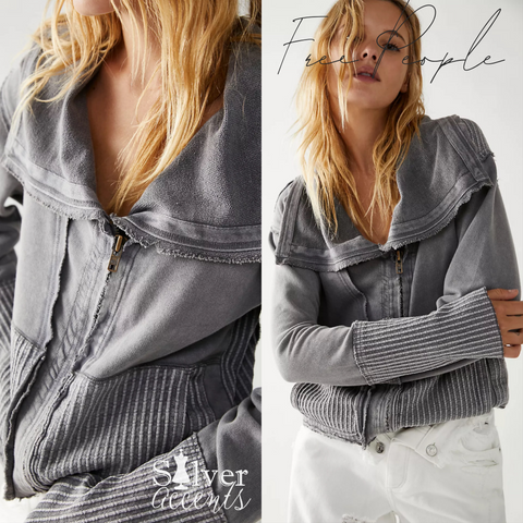 FREE PEOPLE MineralWash HAZEL Cardi Knit Zip Top