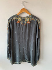 JOHNNY WAS Embroidered GEMMA Tie-Neck Blouse