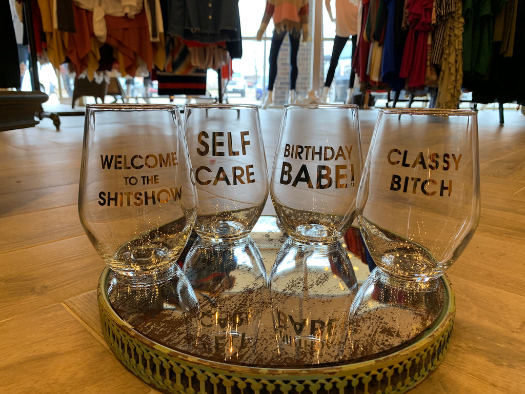 CG Graphic Foil Logo Stemless Wine Glass