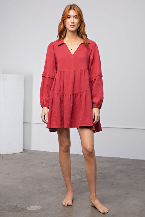*EXHALE Long Sleeve Gauze Tiered Dress