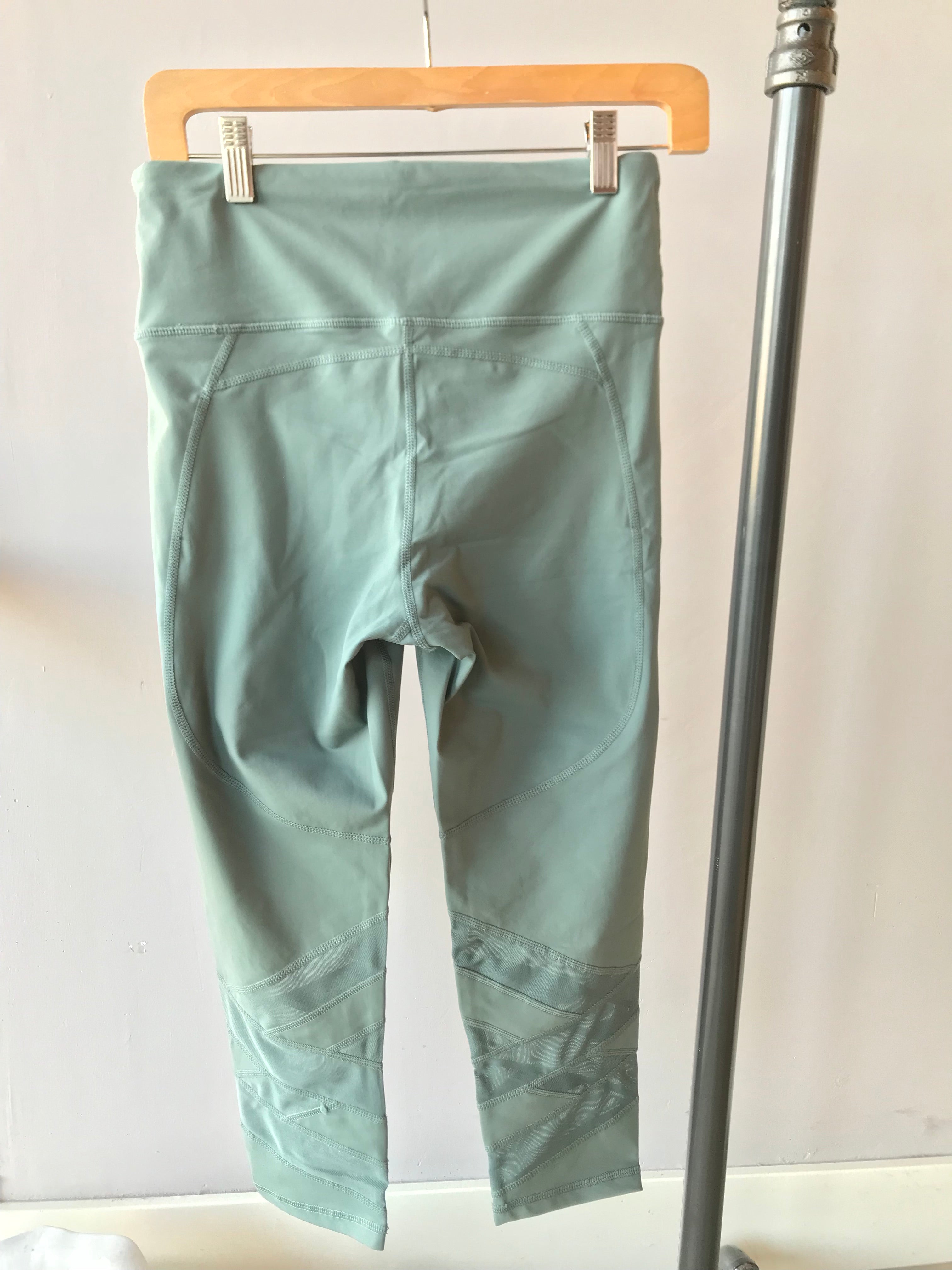 ENLIGHTEN Teal Blue Hi Waist Zig Zag Mesh Inset Crop Legging