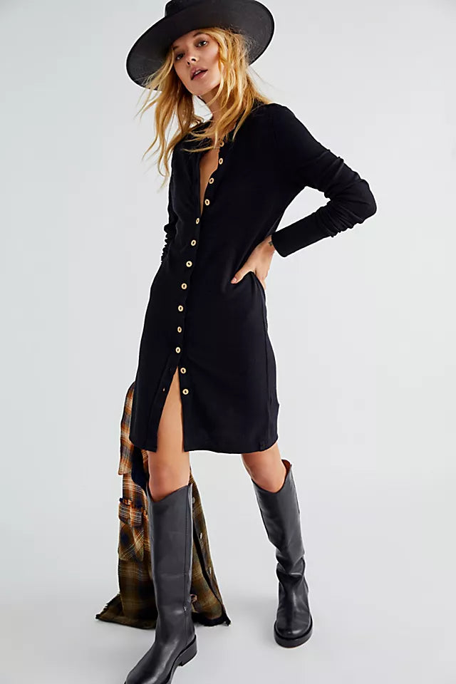 FREE PEOPLE RibKnit GIA ButtonDown Knit Maxi Cardigan Dress