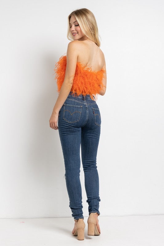 *PICKENS Feather Strapless Top