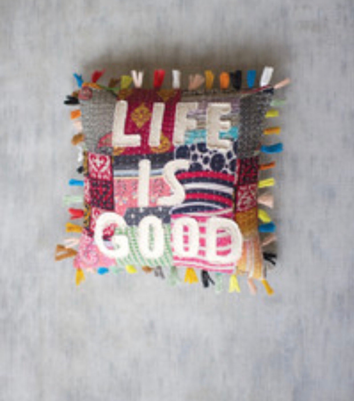 KI Appliqué Kantha Tassel Throw Pillow