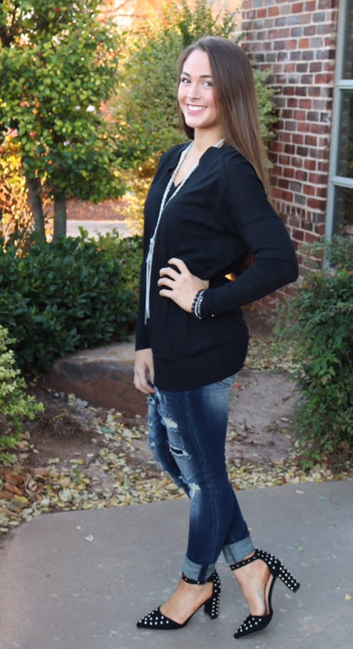 BOBI Slub Jersey JUDGEMENT DAY V-Neck RibKnit Trim Tunic Top