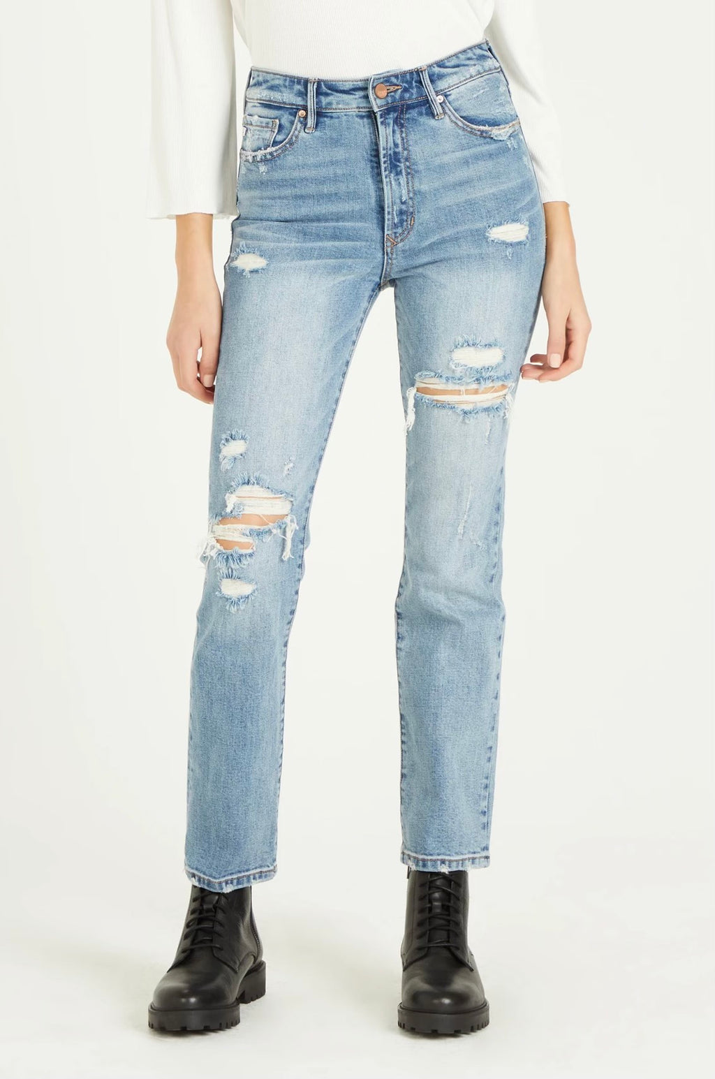 DEAR JOHN SuperHiRise FRANKIE Distressed Straight Jeans