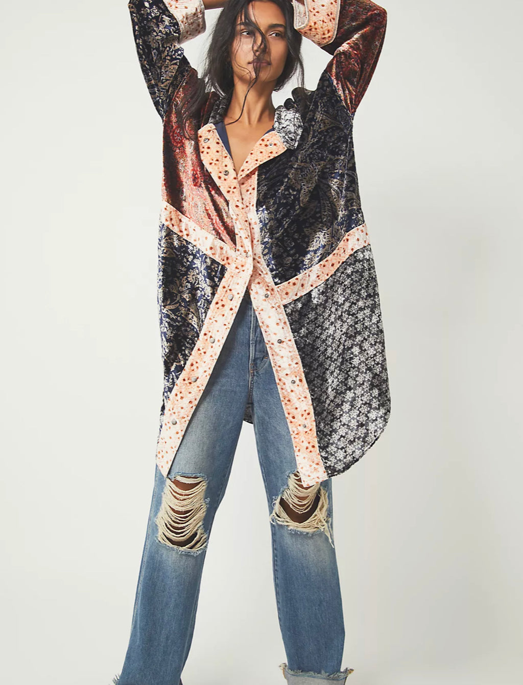 FREE PEOPLE Velvet Mix VANCOUVER Button Down Shacket