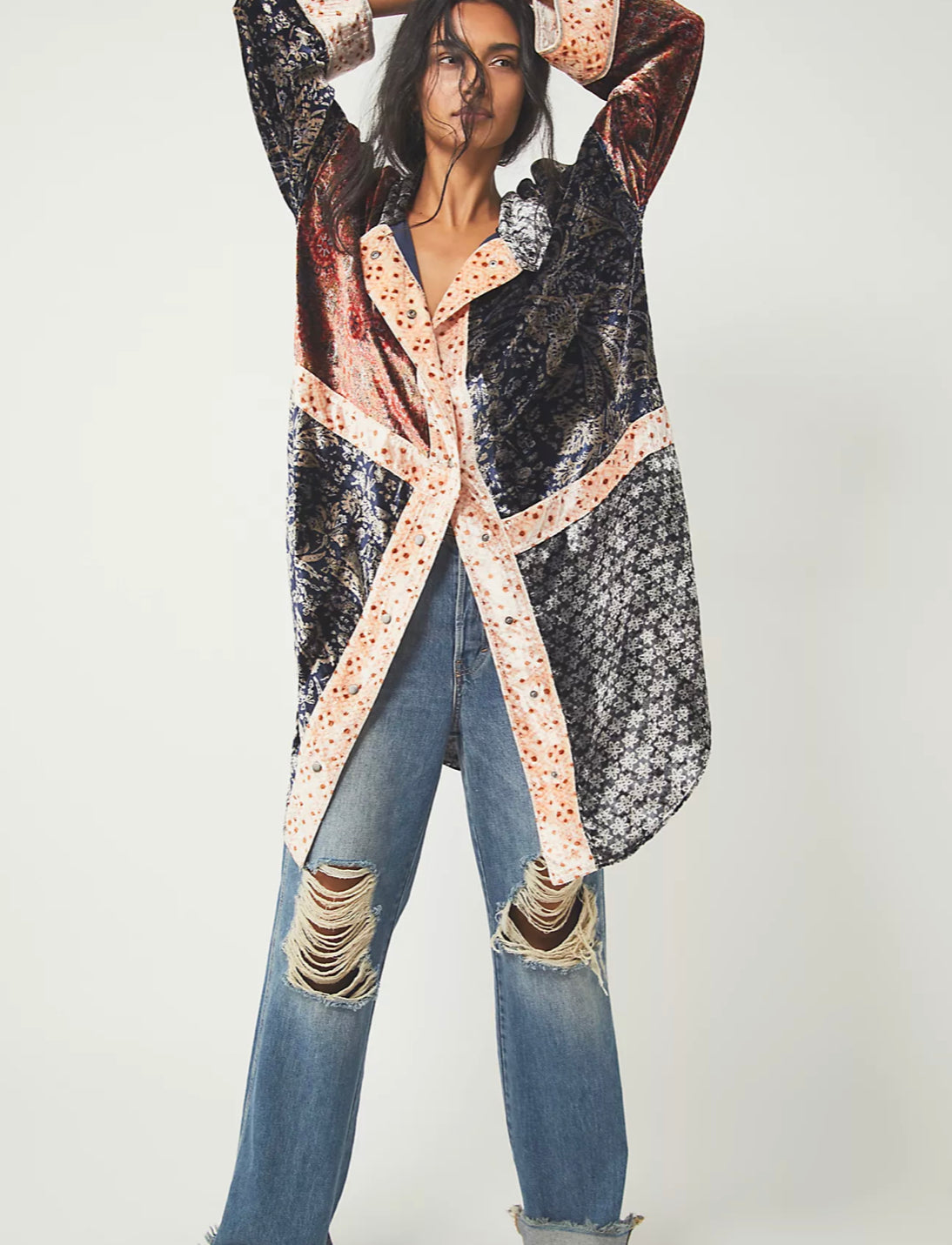 FREE PEOPLE Velvet Mix VANCOUVER Button Down Shacket