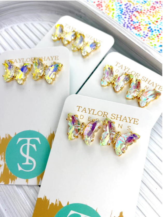 TAYLOR SHAYE Designs Crystal BUTTERFLY Stud Earrings