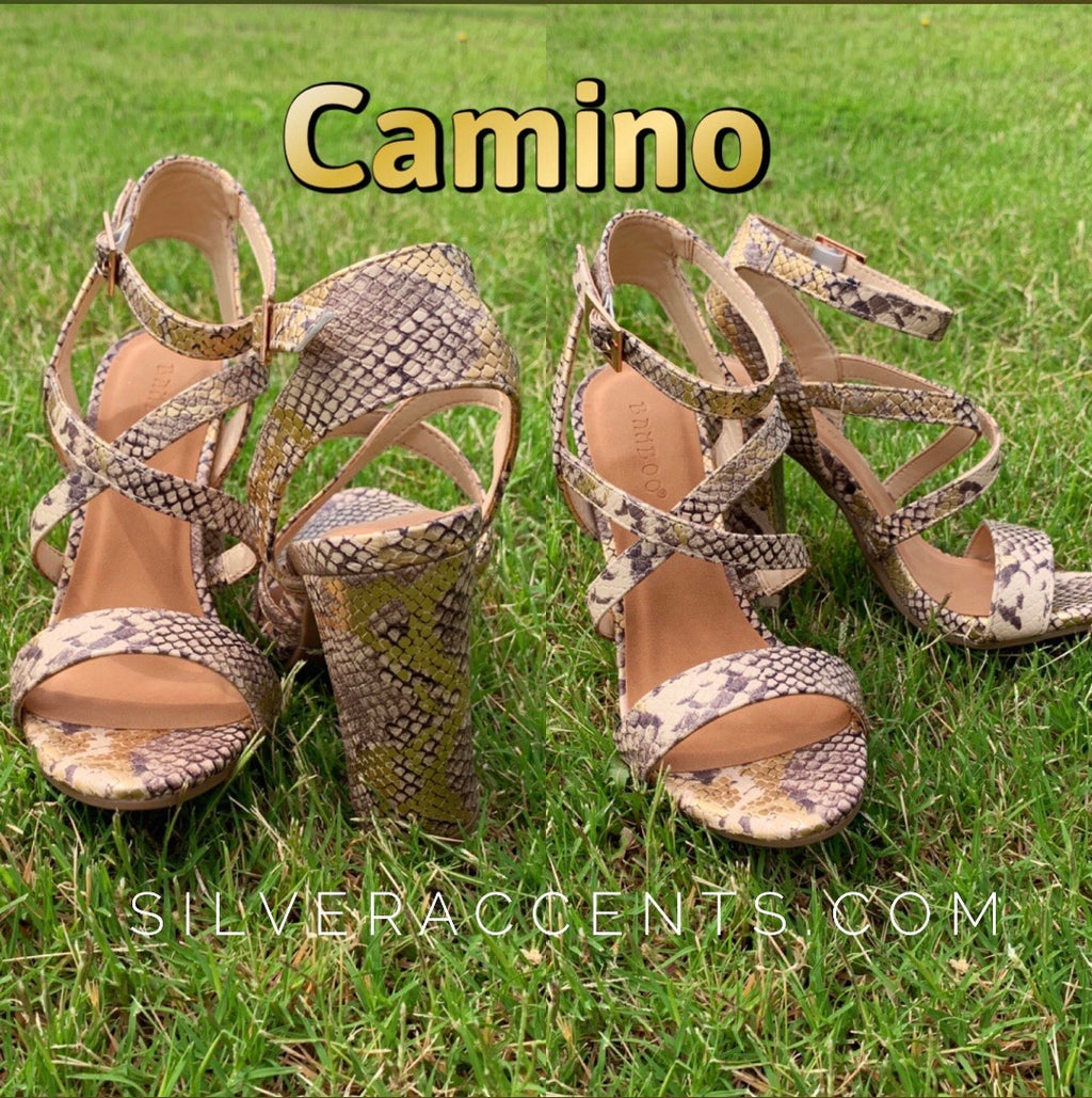 CAMINO Python Metallic Strappy Heel