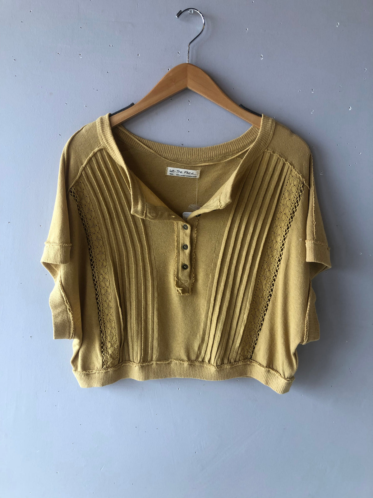 FREE PEOPLE Pleated Crochet ROXY Henley Top