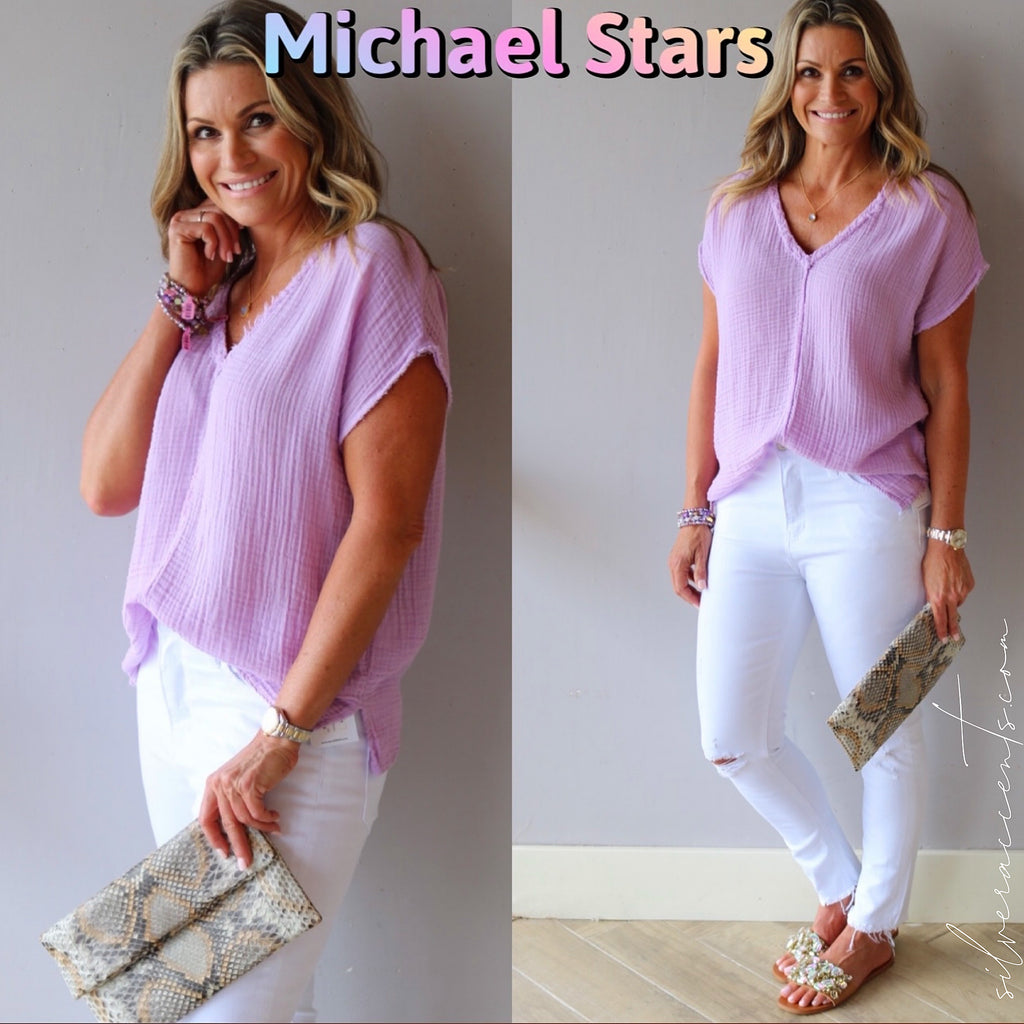 *MICHAEL STARS DoubleGauze DRAYA Hilo V-Neck Top