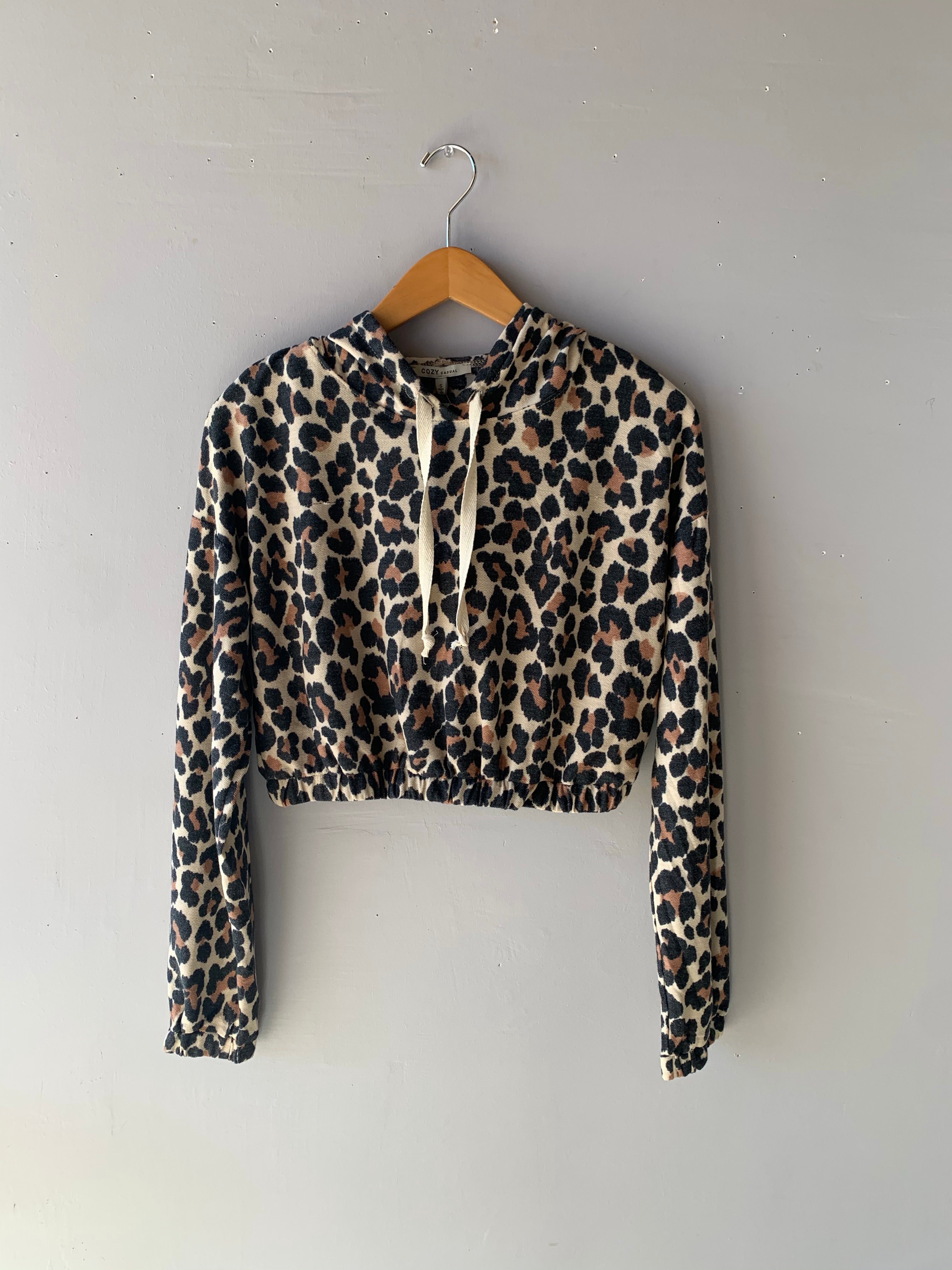 SOCIAL Leopard Waist Crop Hoodie