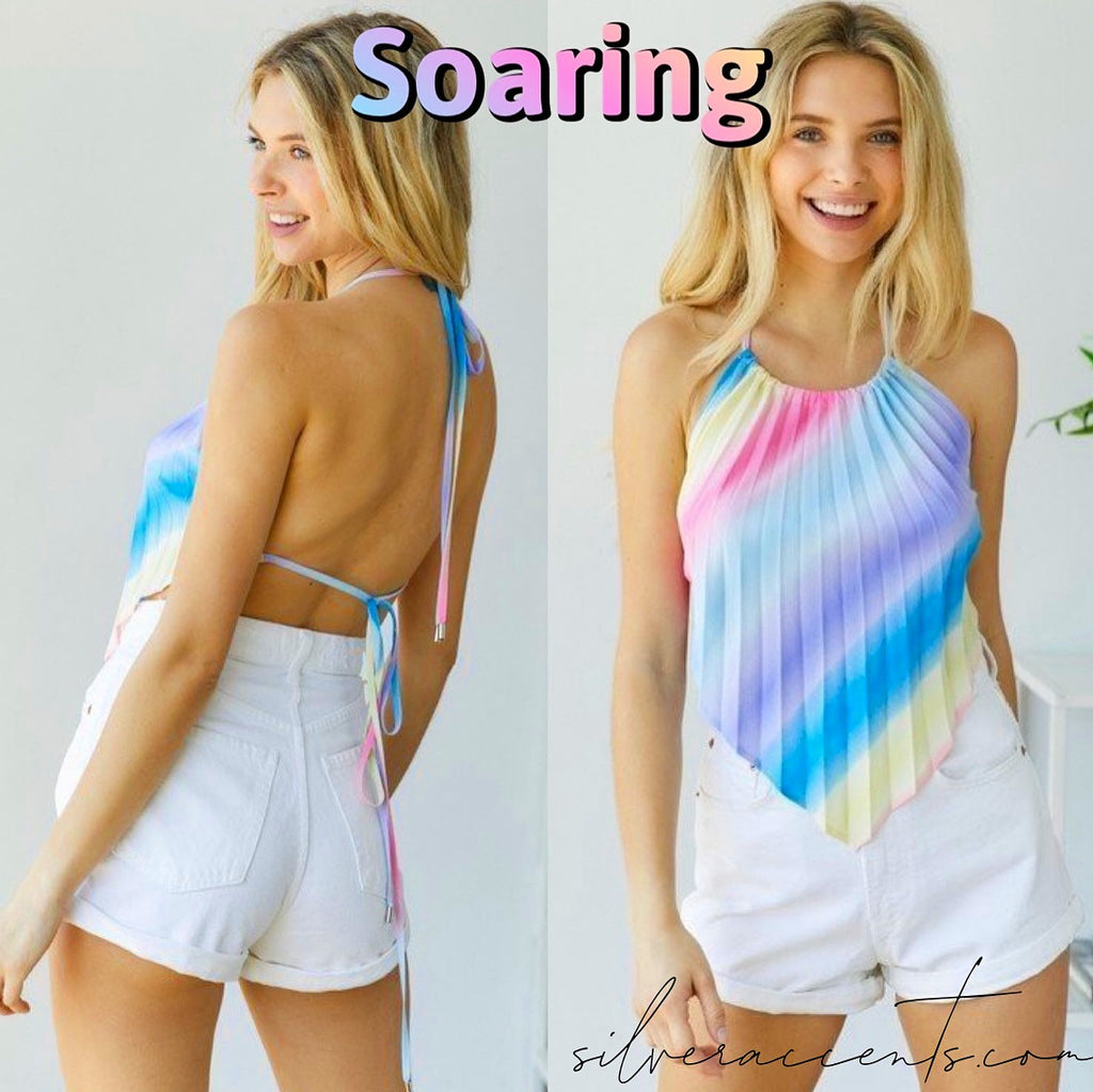Hers&Mine SOARING Pleat Tie~Dye V~Hem Halter Top