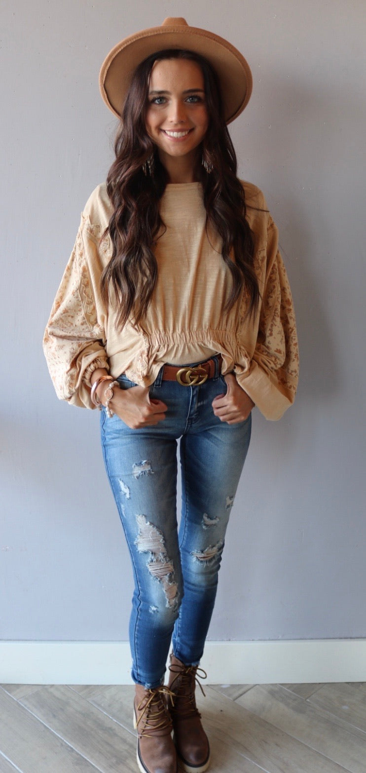 FREE PEOPLE Patchwork THROWBACK MineralWash Print Top