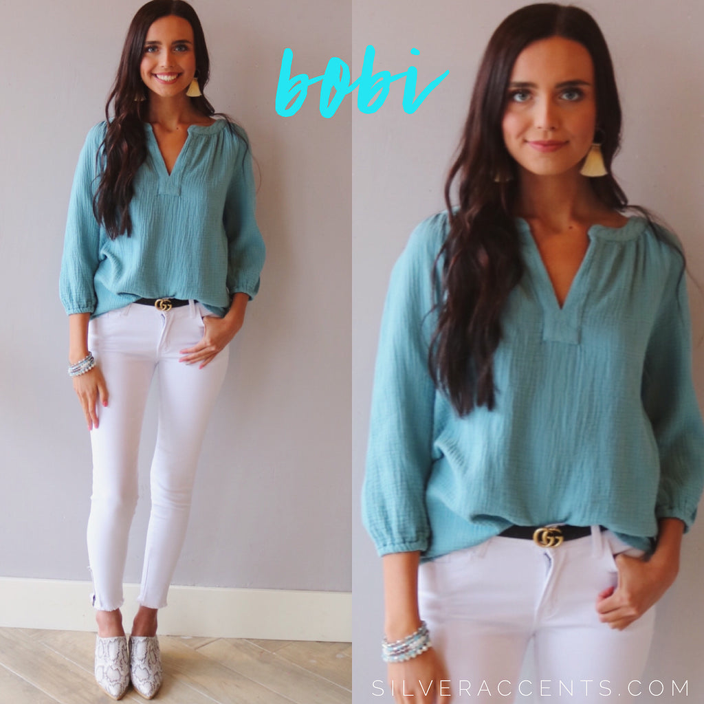 BOBI Beach Gauze HADLEY Raglan ScoopHem Peasant Top