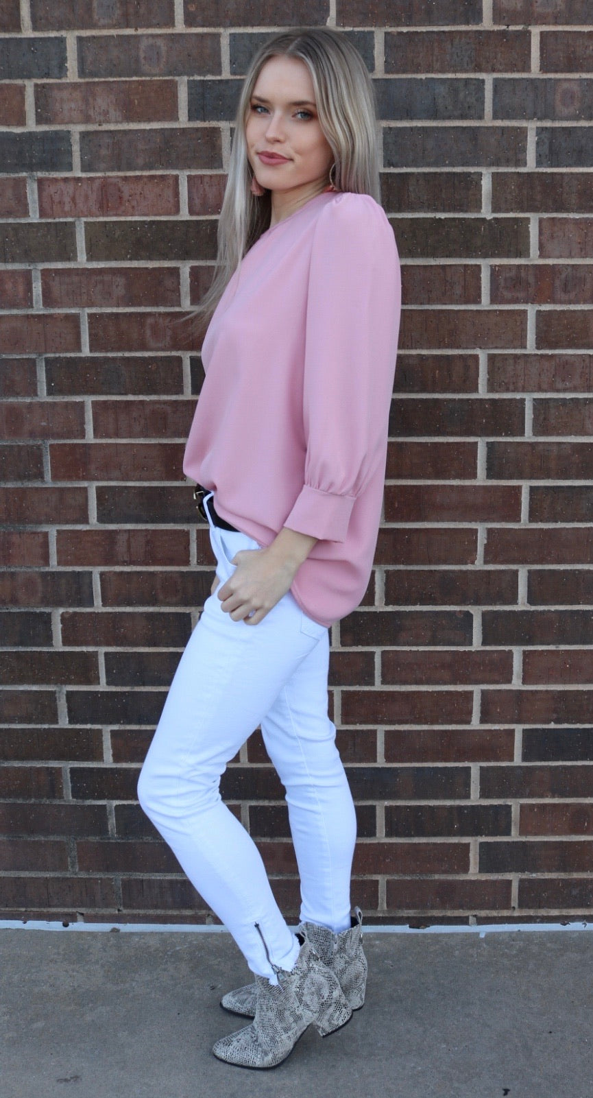 PRIORITY CuffSleeve Shirred Neck Woven Top