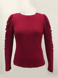 ANOTHER LOVE Ruched Sleeve AMELIA Rib~Knit Top