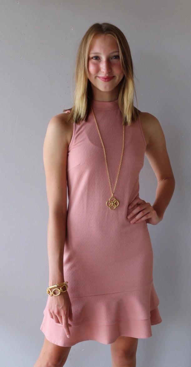 Peach Love California FAST TRACK MockNeck Double Ruffle Hem BodyCon Dress