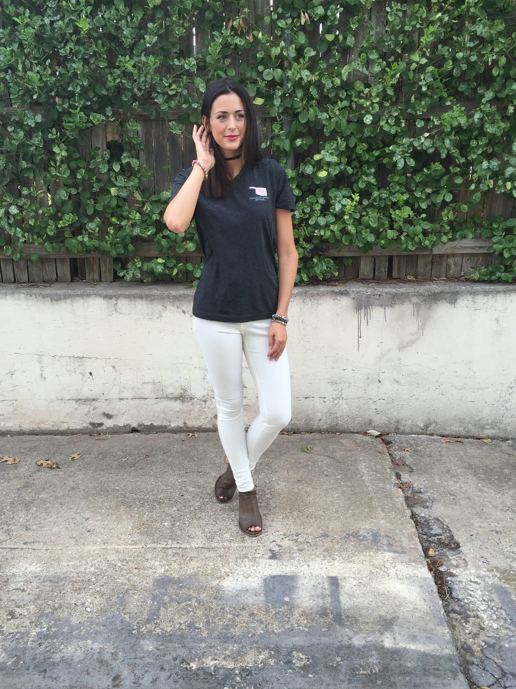 Mod OK Stripes Foil Logo V-Neck Triblend Tee Top