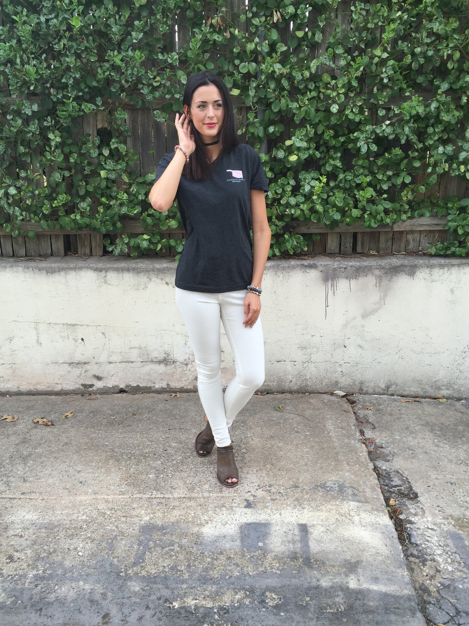 Mod OK Stripes Foil Logo V-Neck Triblend Tee Top